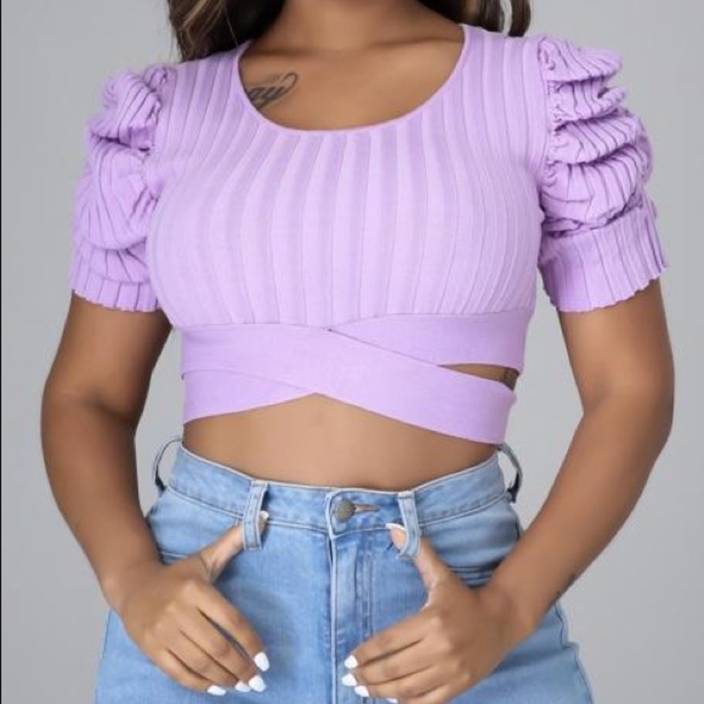 Lilac ribbed cropped top